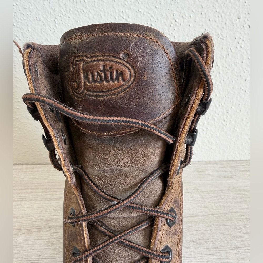 Justin Mens Pulley Brown Steel Toe Lace Up Western Work Boots SE682 size 6D - Picture 4 of 15
